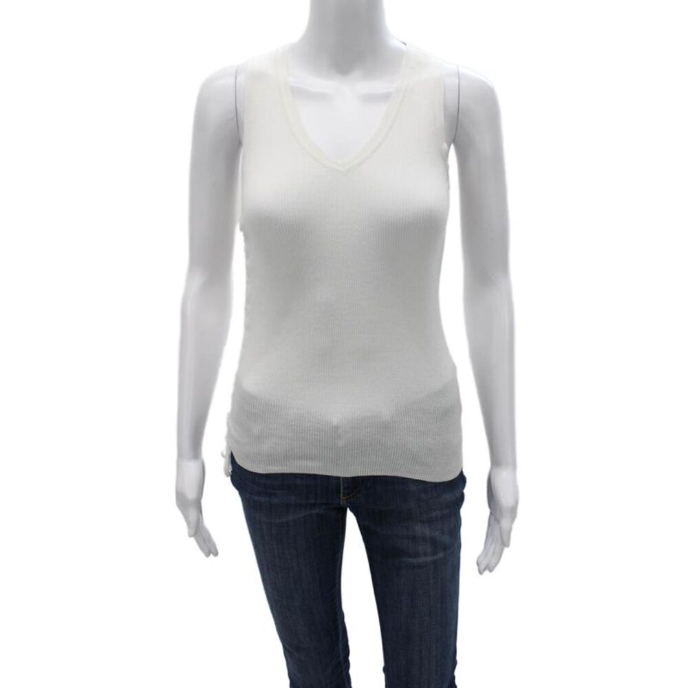 Margaret OLeary Womens Basic Cotton V-Neck Sleeveless Tank White Size S